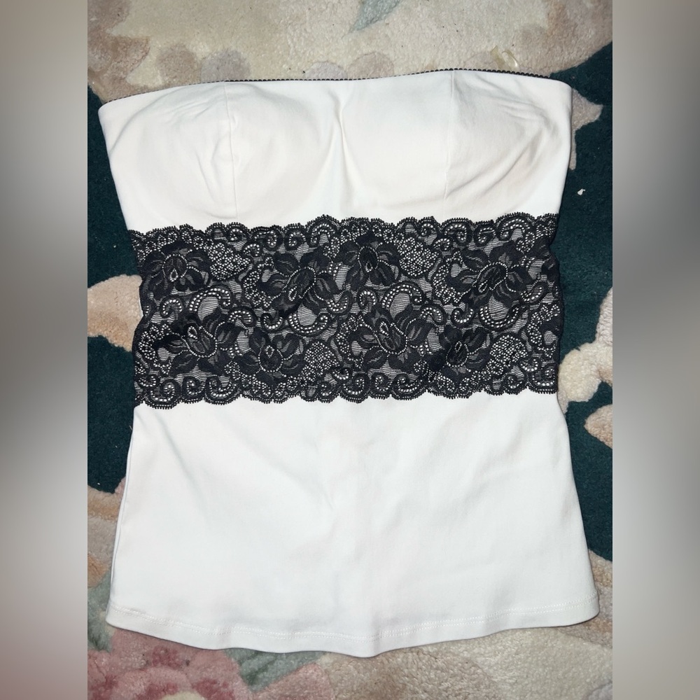 Body central White Strapless Top with Black Trim